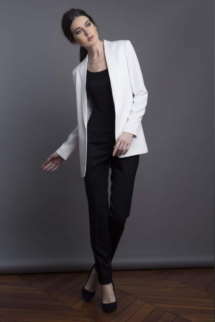 tailleur pantalon noir et blanc femme