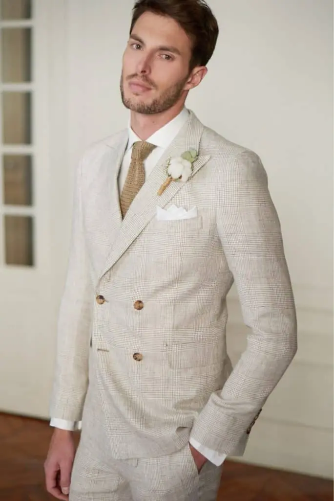 Costume croisé sur mesure en lin à motif Prince de Galles