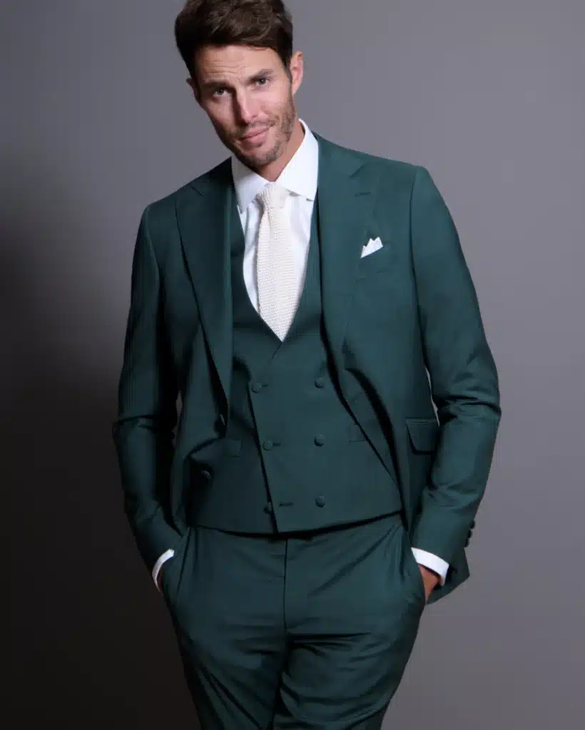 Costume 3 pièces sur mesure en laine froide verte