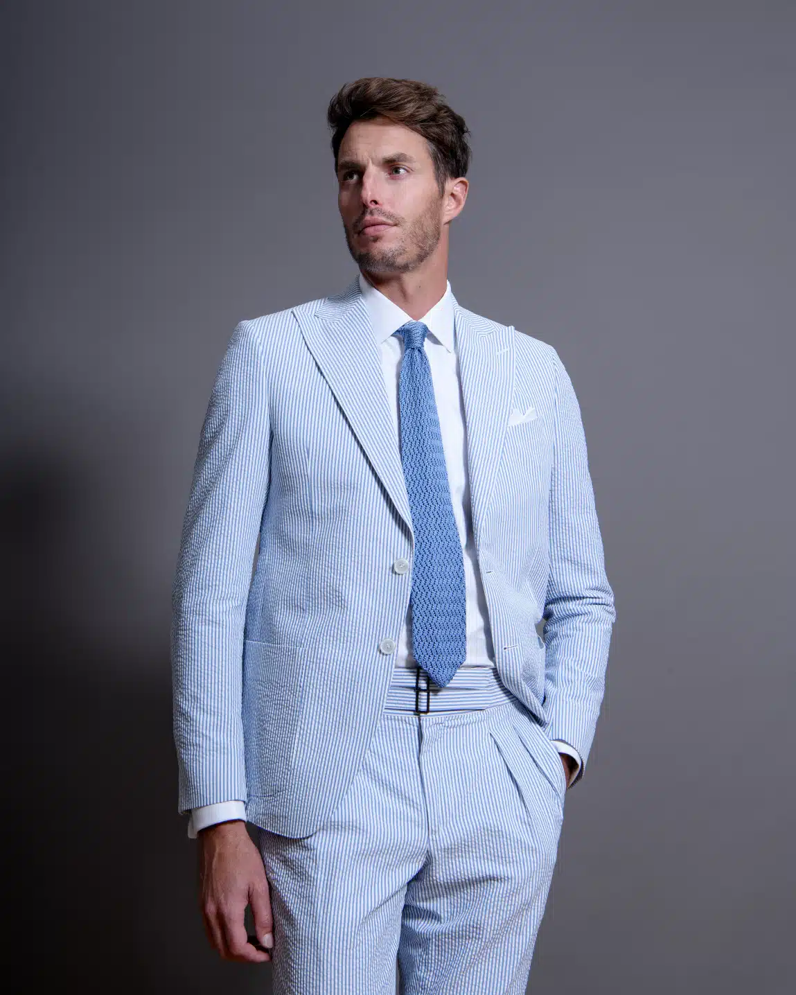 Costume sur mesure seersucker avec pantalon Alessandro